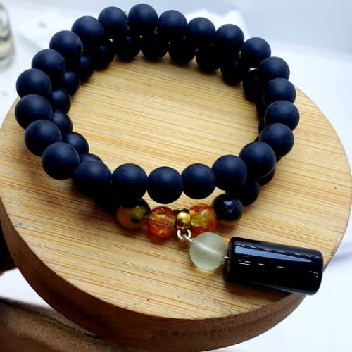 Unisex Bead Bracelets  - 2 Pieces - Black