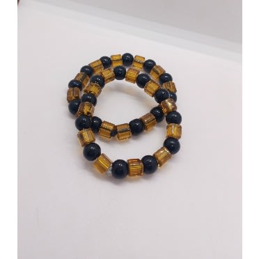 2pcs Unisex Elastic Neaded Bracelets - Black/brown