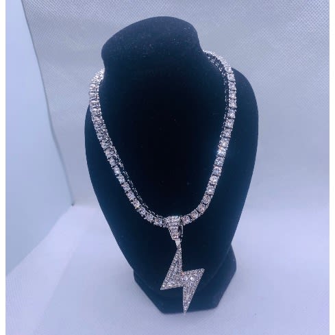 Just Accessories - Iced Out Pendant With Tennis Chain- Silver