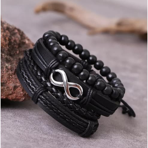 Trinique - Infinity Leather Bracelet For Men