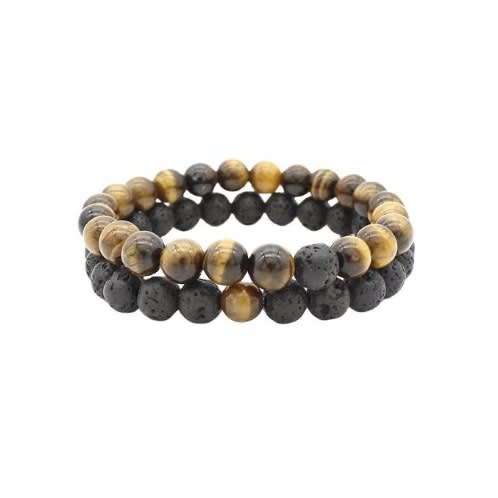 2 In 1 Tiger Eye Stone Beads Bracelet Brown & Black