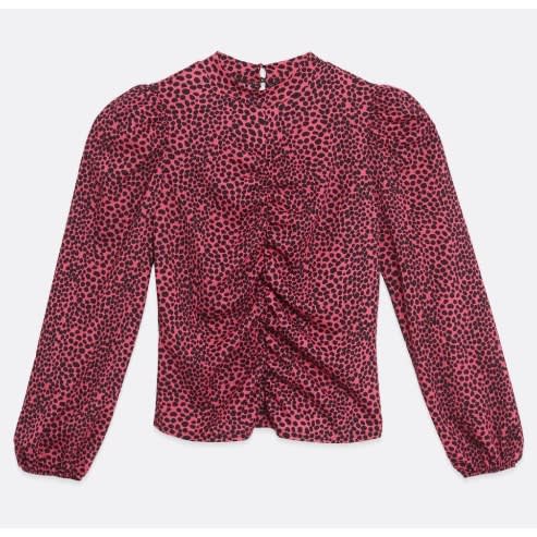 Leopard Print Ruched Top - Pink