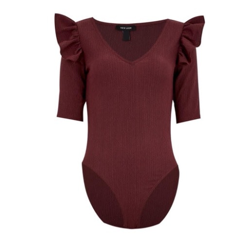 Ribbed Frill Top - Burgundy