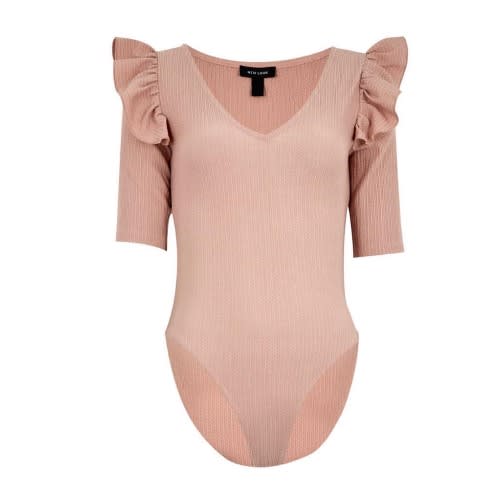 Frill Half Sleeve Bodysuit - Peach