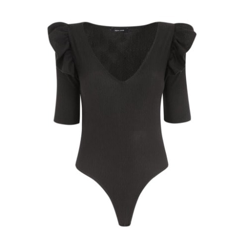 Frill Half Sleeve Bodysuit - Black