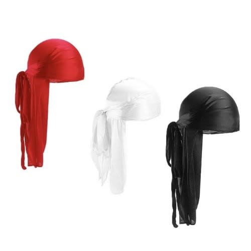 3 In 1 Silky Durags- Black, White & Red