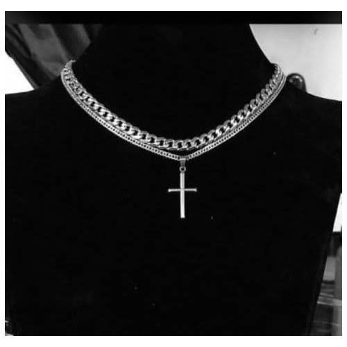 Cuban Chain With Cross Pendant- Silver