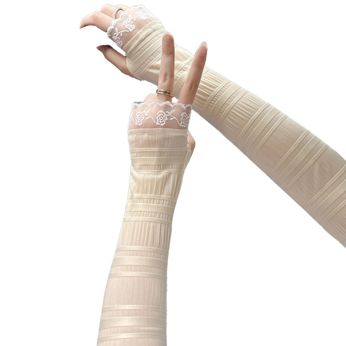 1 Pair Cycling Arm Sleeves Basketball Cycling Arm Compression Sleeves Beige