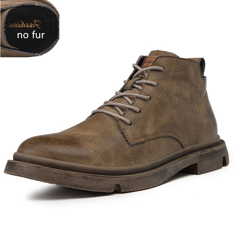 Men Boots Lace Up Ankle Boots Fashion Men's Male Brand Leather Quality Motorcycle Man Snow Boots  Zapatos Hombre-khaki 1