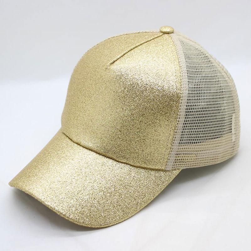Women's Hat Glitter Cap 5 Panel Mesh Trucker Baseball Cap Gold Silver White BlaPink Brown Blue