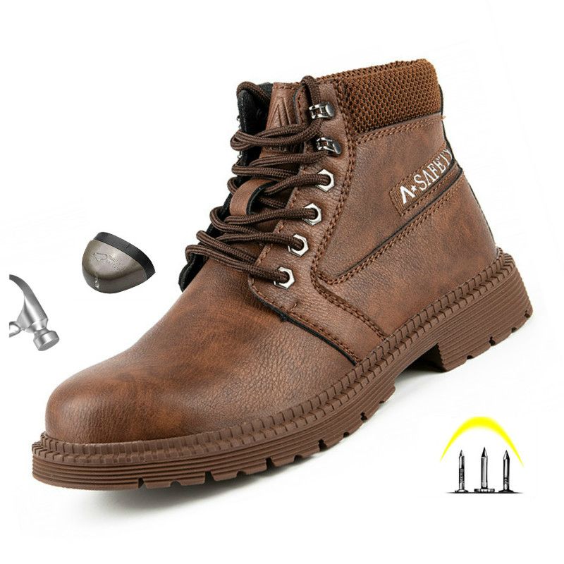 Mens Work Boots Leather Steel Toe Shoes Safety Shoes