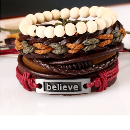 Believe Unisex Leather Bracelets - Set Of 4