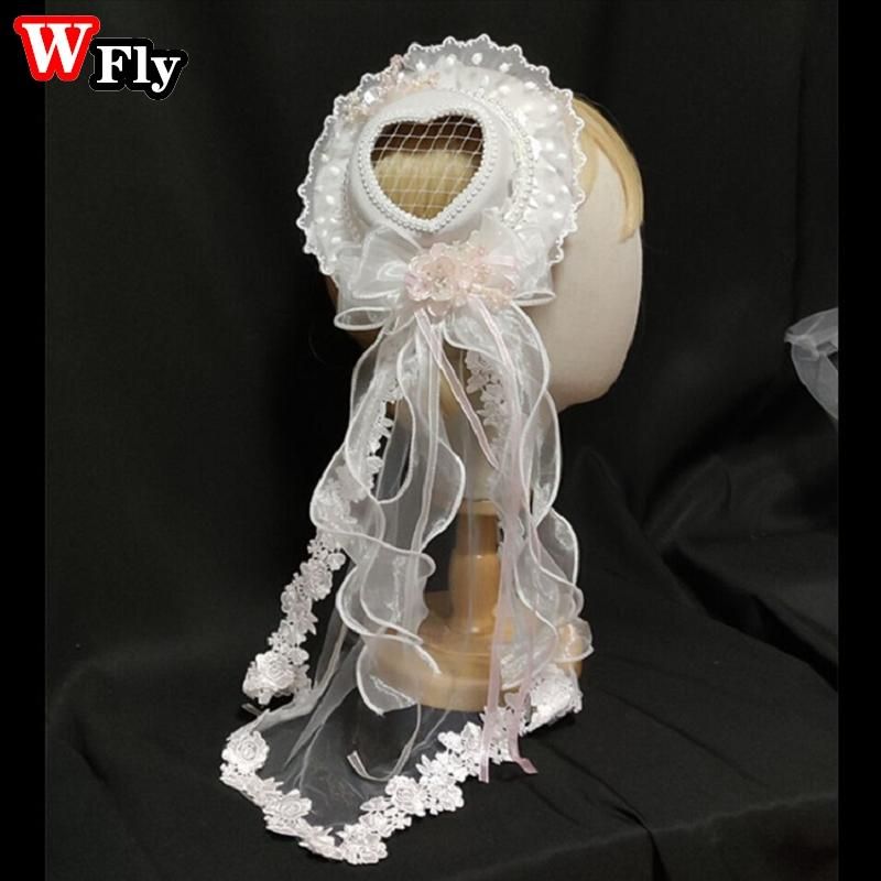 Harajuku Sweet Lolita  Bow heart hollow grid Top Hat hair clips Headdress Women Girls Cosplay Hats Hair Accessories