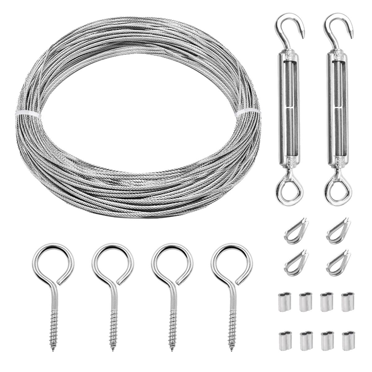 1/16Inch Turnbuckle Wire Tensioner Kit Heavy Turnbuckle Cable Railing Kit 65Ft Wire Rope,M5 Hook and Eye Turnbuckle Kit