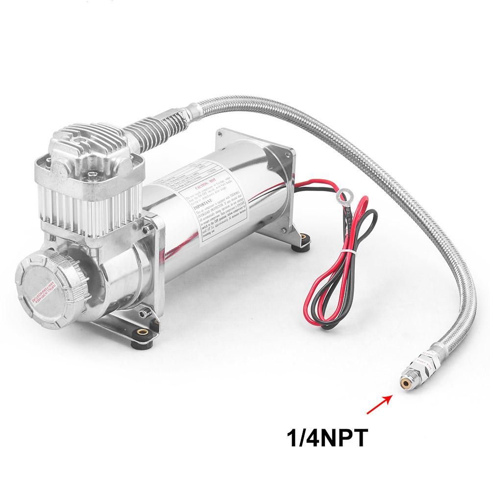 Universal 1/4NPT or 3/8NPT 200PSI 480C 12V Air Suspension Compressor Pump Kit Chrome BX102151-SL