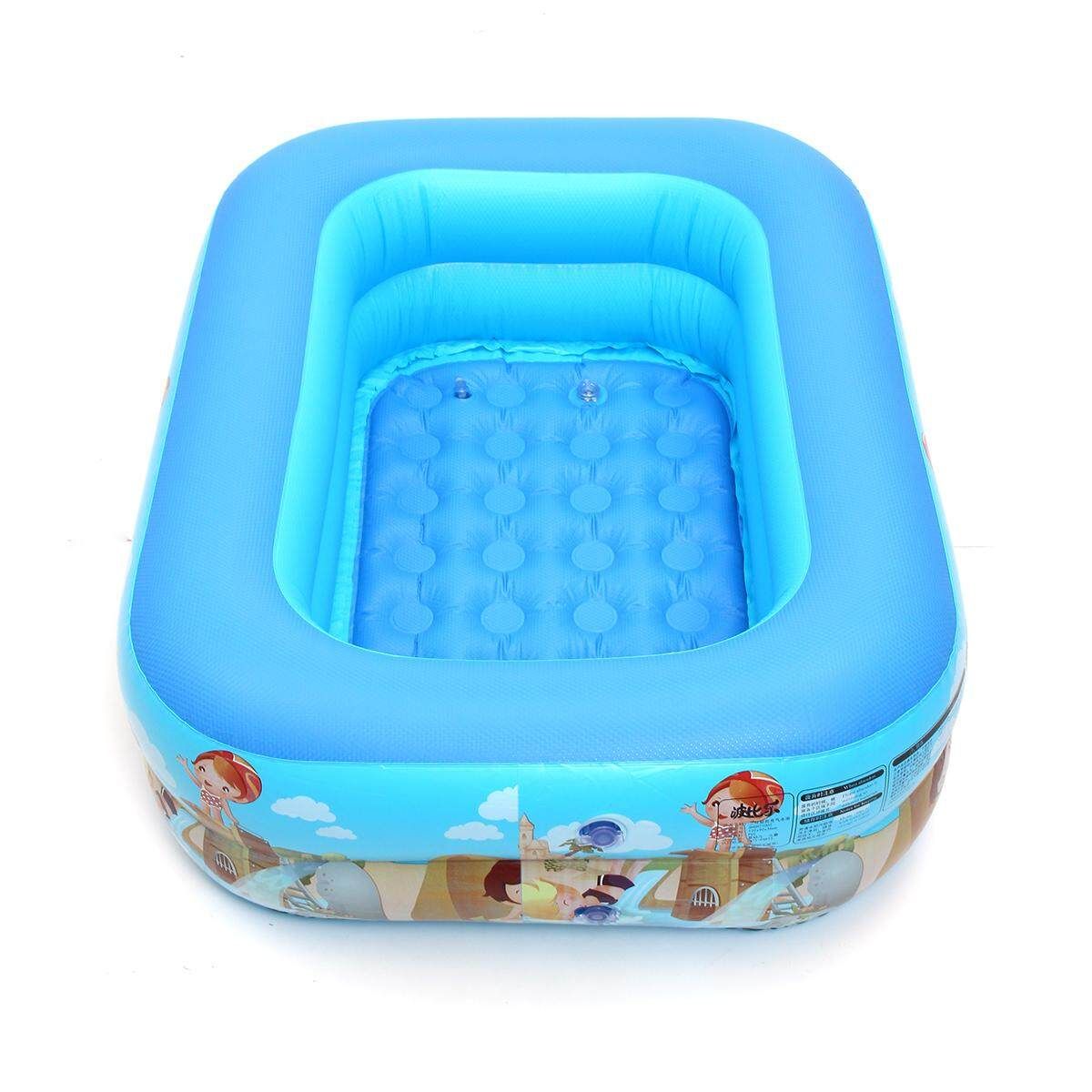 Inflatable Kids Set Swimming Pool Two/Three Circle Water Play Fun Center Blue-120X90X36cm Blue