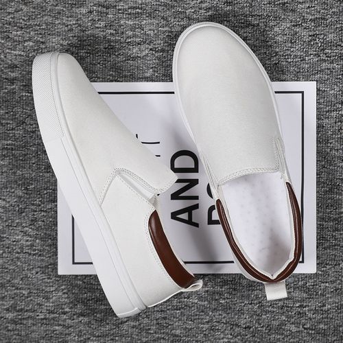 Men's Slip-on Casual Shoes Breathable Lace-up Canvas Shoes Low Top White