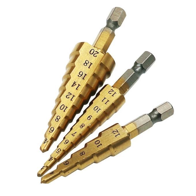 3pcs Hss Steel Titanium Coated Step Drill Bits