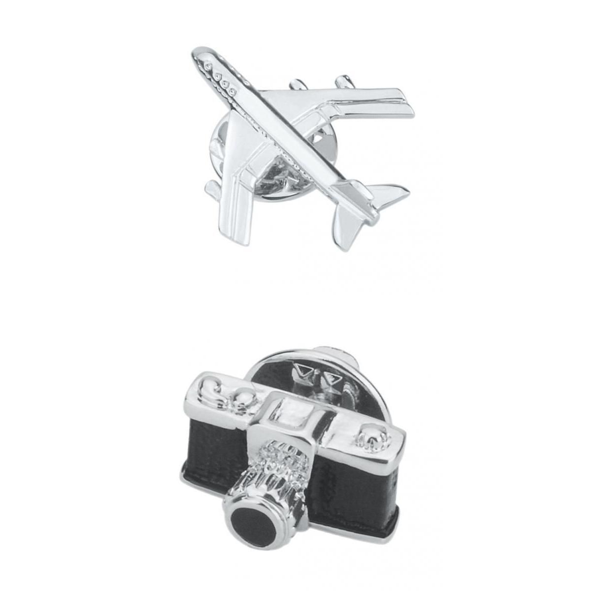 2Pcs Camera Airplane Brooches Jewelry Men Suit Collar Corsage