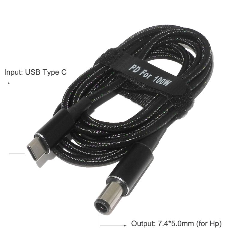 45W 65W 90W 100W USB Type C PD Charging Cable Cord USB C Plug Converter To Laptop Power Adapter Connector For Universal Laptops-7.4-5.0mm For Hp