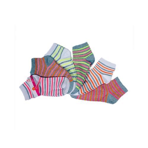 Girls Striped Ankle Socks-(6in 1pack)-Grey Pink And White