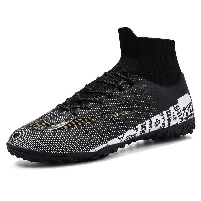 Men Soccer Shoes TF High Ankle Football Boots MenSneakers-Black