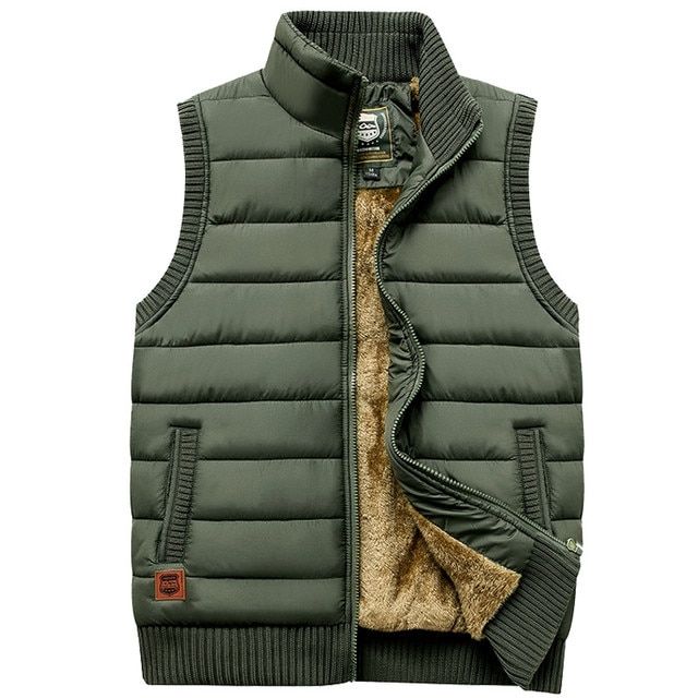 Thick Winter Jacket For Men Sleeveless Warm Coat Zip Molleton Black Army Jacket