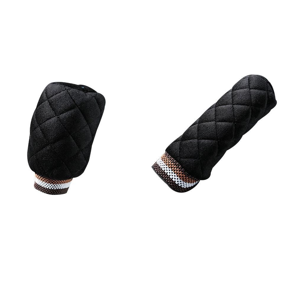 2Pcs Plush Car Interior Gear Shift Knob Cover Warm-Black