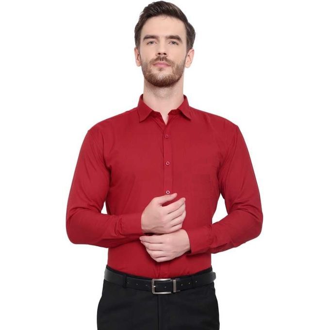 Men's Corporate Quality Formal Plain Red Long Sleeve Shirt