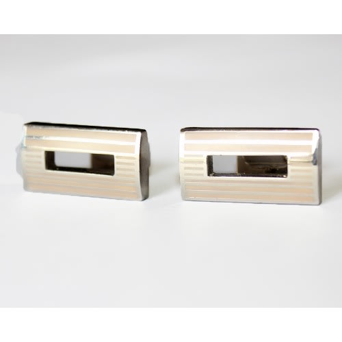 Men's Rectangular Shaped Cufflinks - Silver & Cream - Mc-6044
