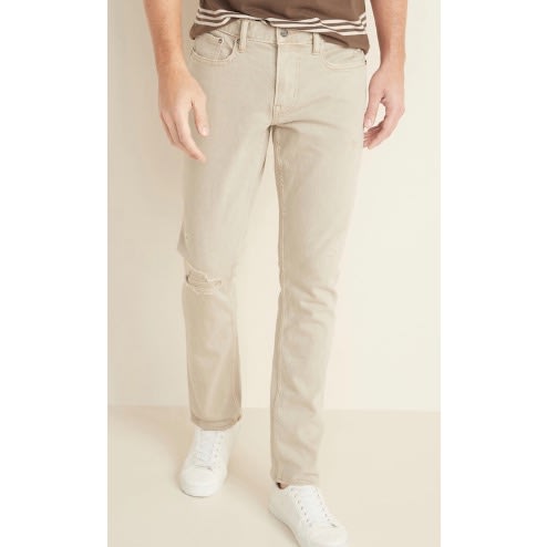Slim Built-in Flex Distressed Jean, Khaki Wash