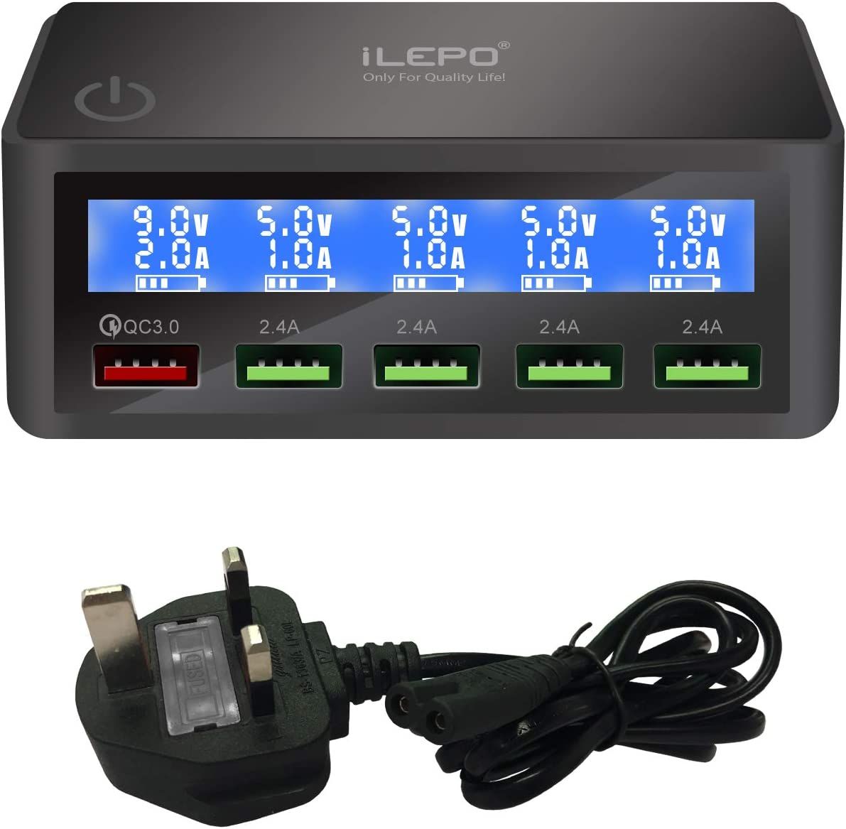 LED Digital Display, 5-Port Multi Charger Station