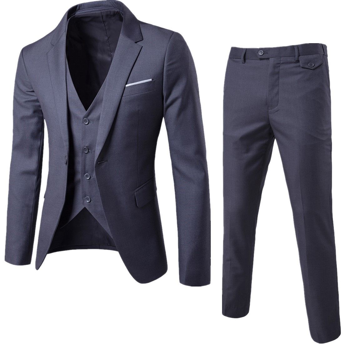 Men 's Classic 3piece Set Suit Wedding Grooming Slim Fit Men Suit Jacket Pant Vest Gray