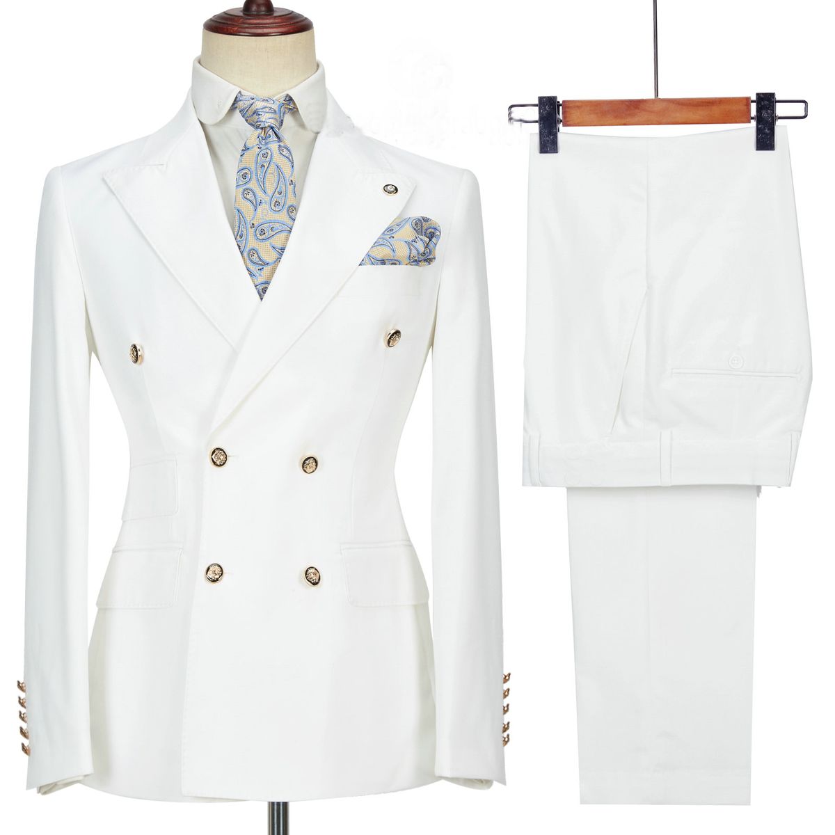 Costume Homme Double Breasted Men Suits Tuxedo Groom Prom Wedding Blazer Terno Masculino Slim Fit Jacket Pant White