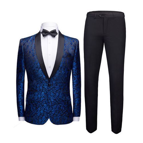 Exotic Men's Floral  Wedding Tuxedo- Blue