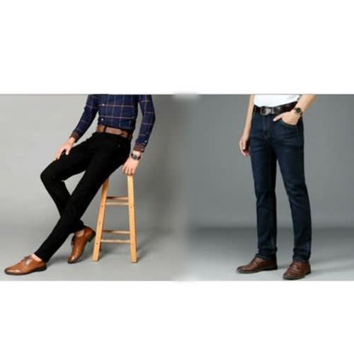2 In 1 Jeans Trouser For Men - Plain Black And Blue