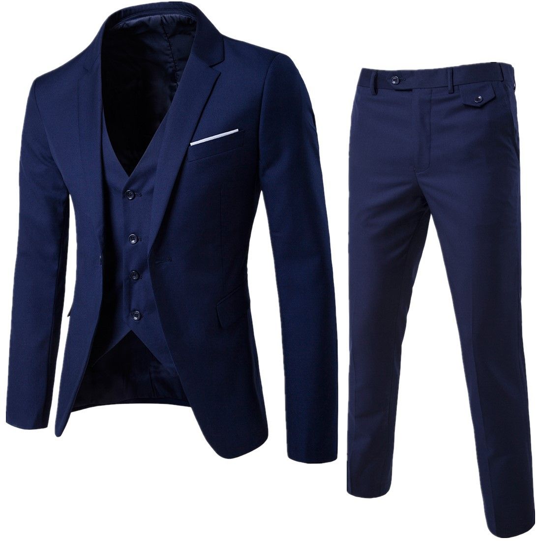 Men Three Piece Long Sleeve Casual Clothing Set - Navy Blue