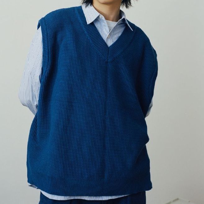 Men Sweater Vest Sleeveless V-Neck Knitted Mens Pullover Spring-lake Blue
