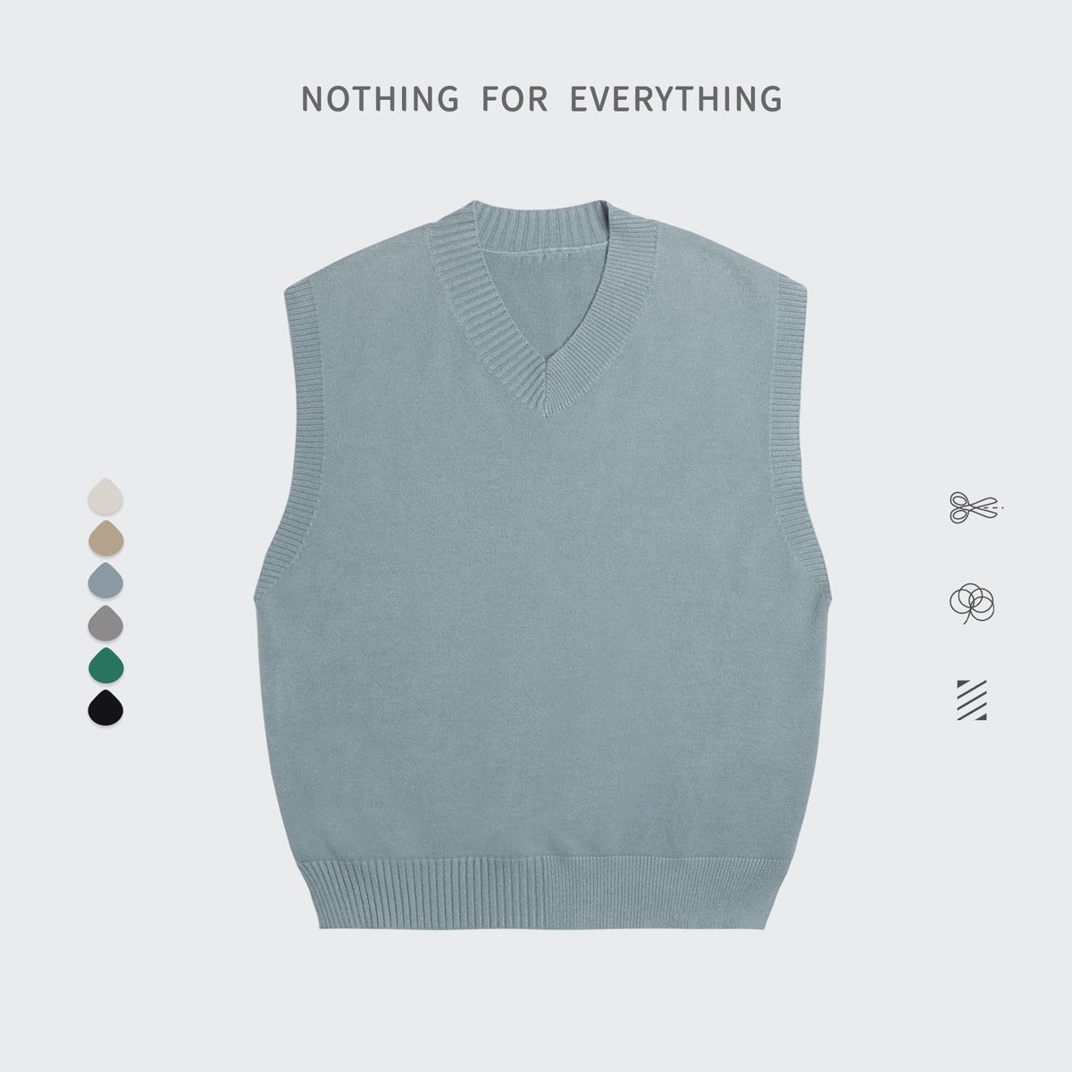 Plain V-neck Sweater Vest Couple Oversized Knitted Vest Fashion-grey Blue