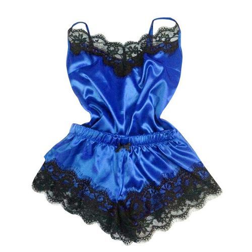 Women's Pajamas Sleepwear Sexy Satin Black Lace V-Neck Pyjama