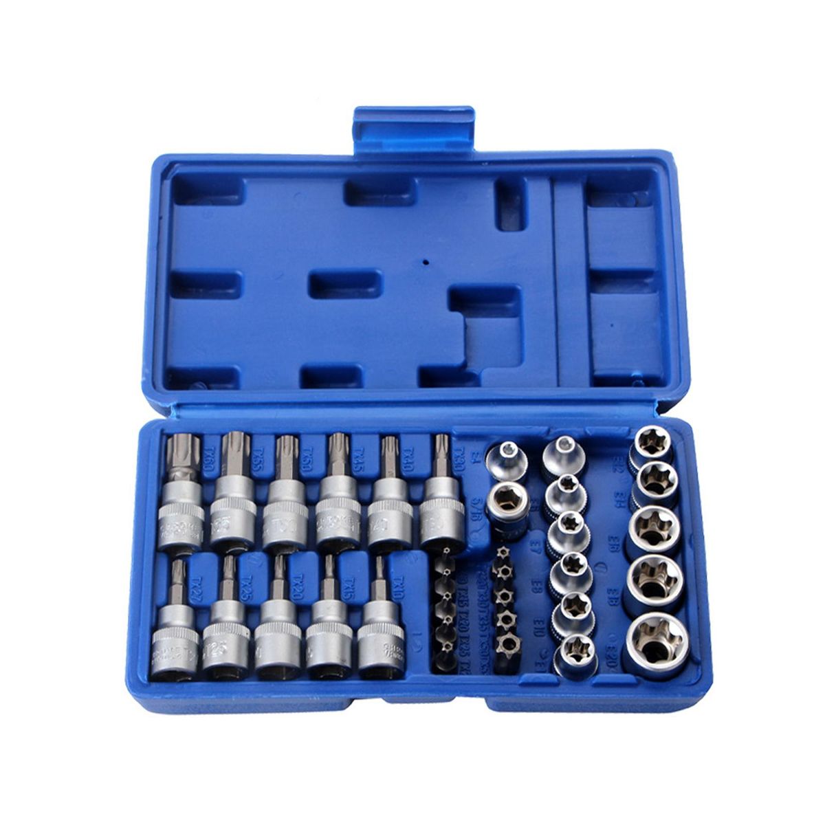 34Pcs E-Torx Sockets Bit Set Male Female E-torx Bits 3/8'' 5/16'' Drive Kit with Storage Box
