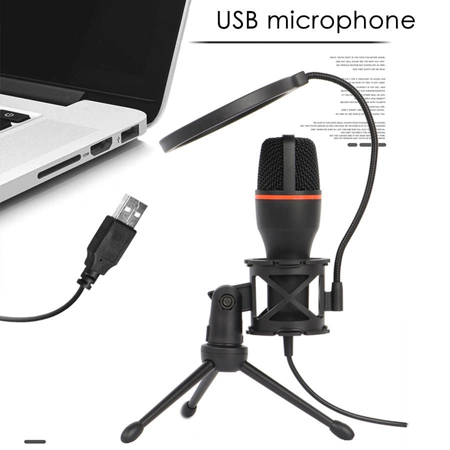 USB Microphone with Tripod Stand and Filter PC Microphone for Karaoke Recording Online Chat Games Podcasting
