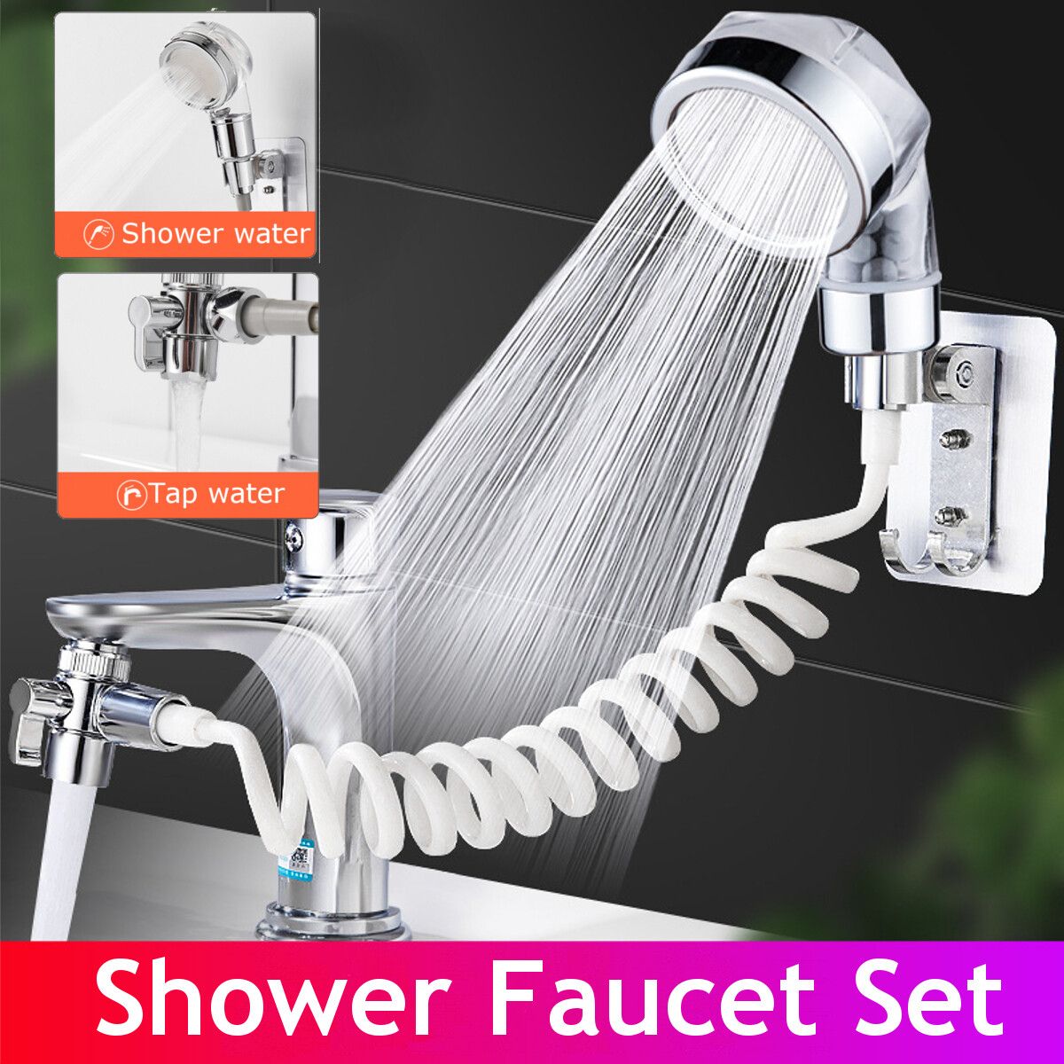 3 IN 1 Wall Mounted Bathroom Bathtub Shower Hand Held Spray Mixer Spout Faucet Tap Set