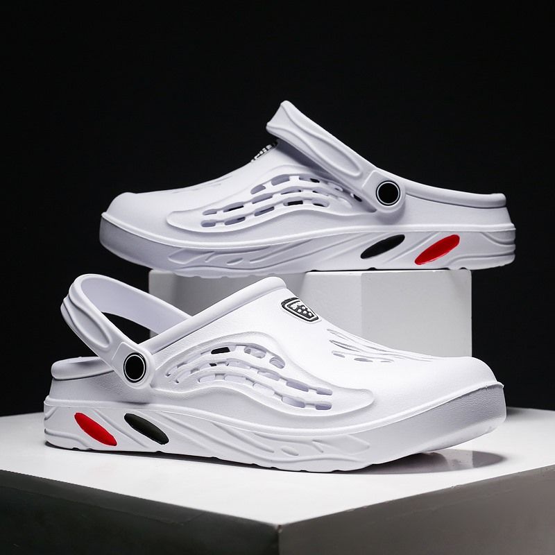 Men's Fashion Sandals EUR Size 36-48 Unisex Shoes New Design Summer Clogs Sandals Cool Rubber Slippers Comfy Breathable Slip-on Couple Slides Bathroom Shoes Outdoor Beach Shoes White