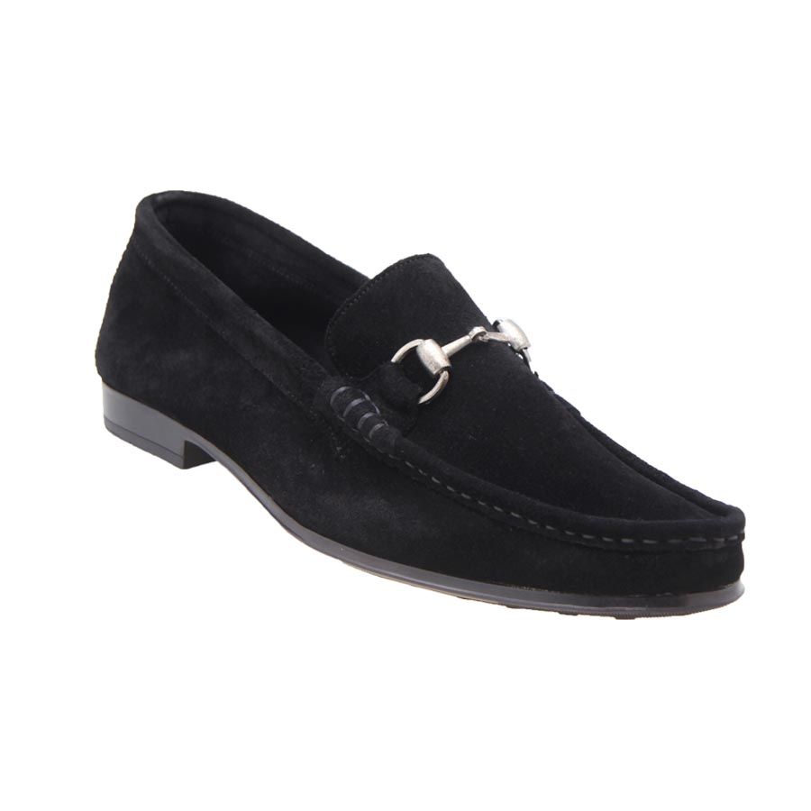 Chain Detail Suede Loafers - Black
