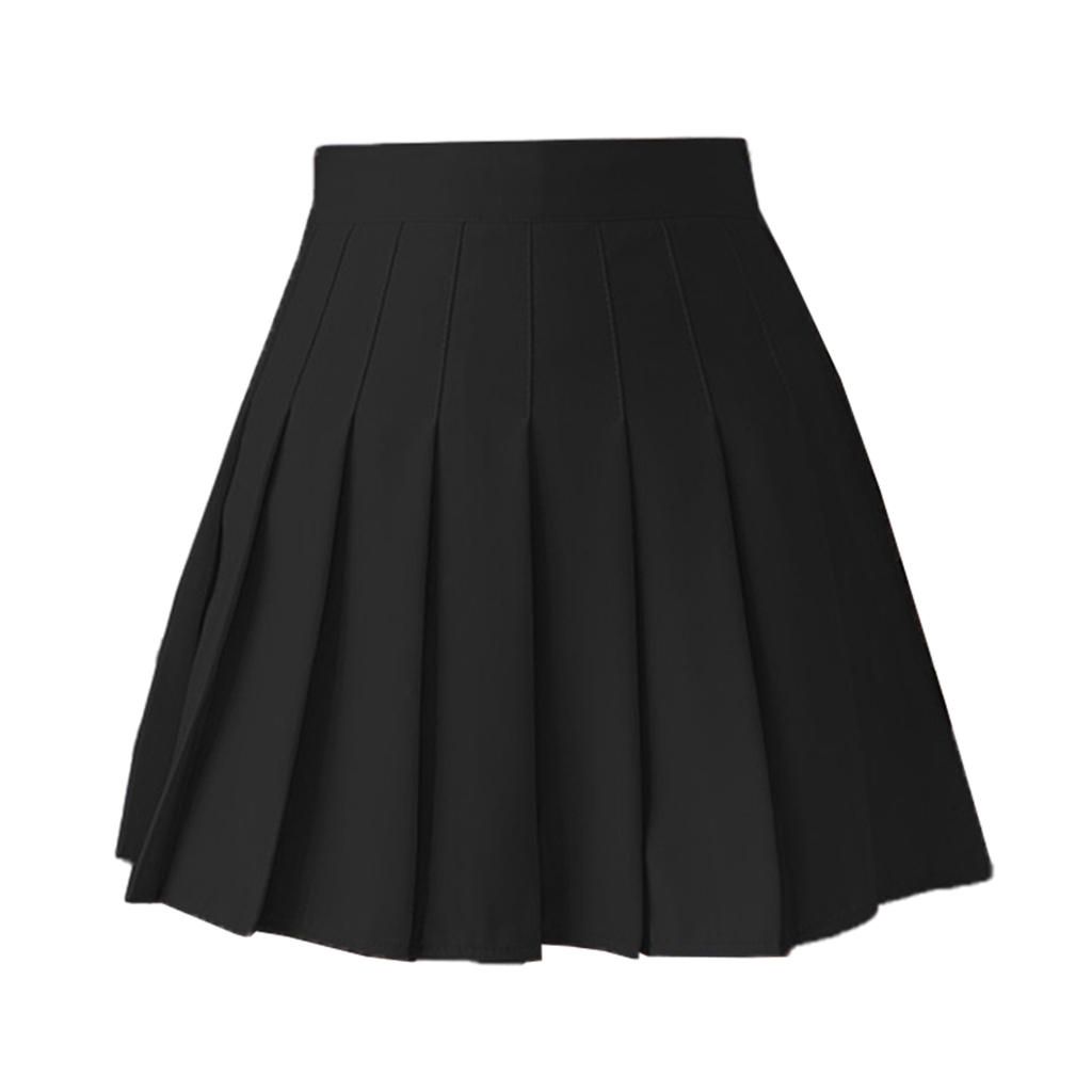 Womens Pleated Skirt High Waist Zip Lining Short Mini Beach Black L