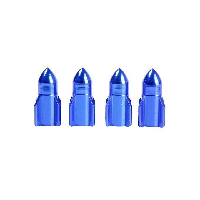 4Pcs Auto Car Bike Aluminum Alloy Rocket Shape Tire-Blue