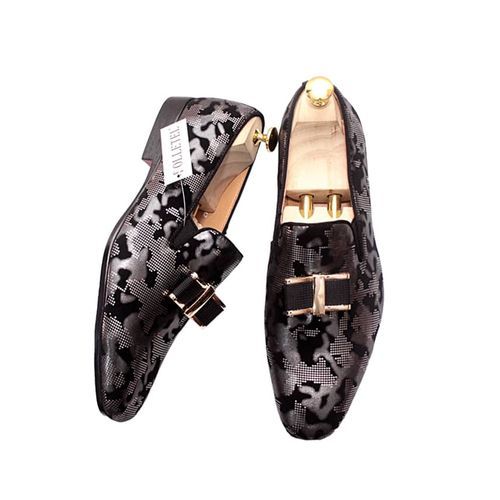 Mens Dress Shoes Italian Leather Shoes For Event Wedding - Silver Black