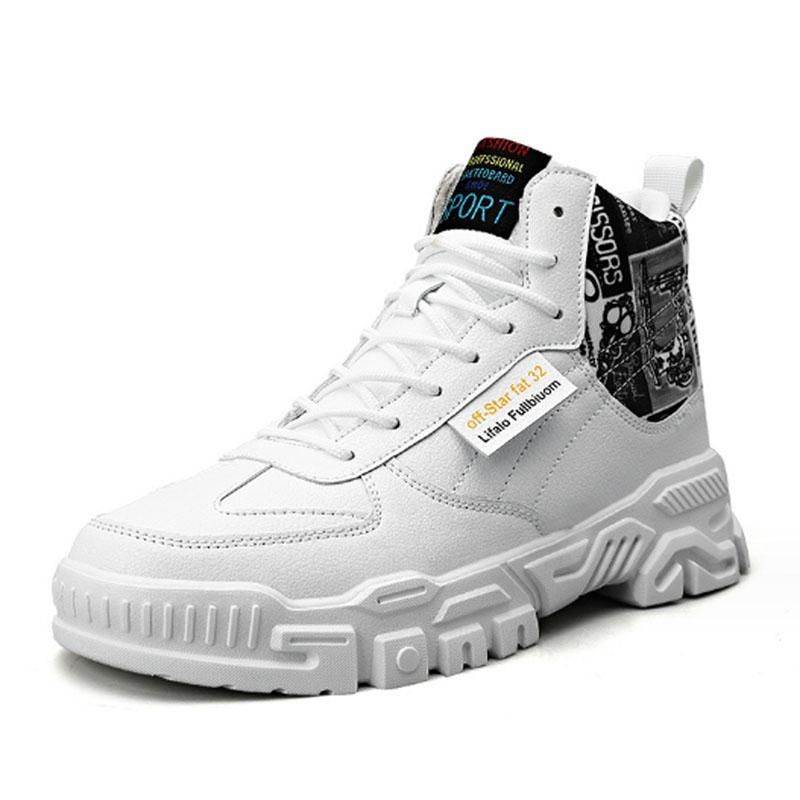 Men's High Top Sports Running Shoes Fashion Youth Casual Shoes - White Black