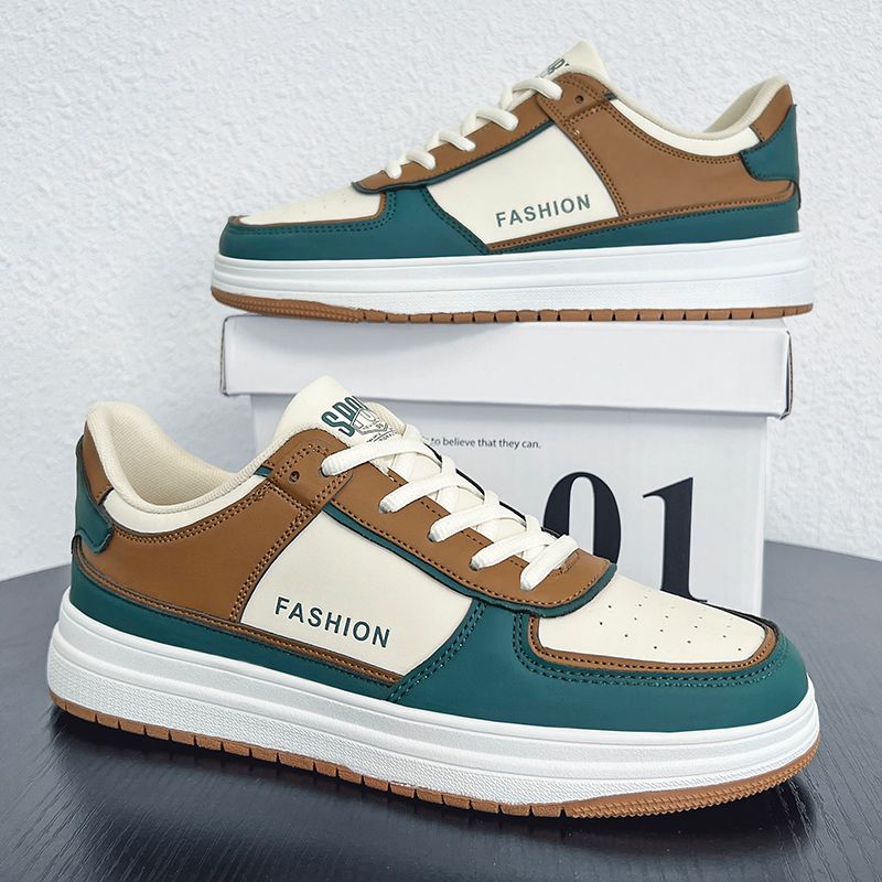 EU 36-47 Men's Leather Casual Sneakers Student Casual Shoes Skateboard Shoes Couple Shoes Women Trendy Vulcanized Shoes White Green